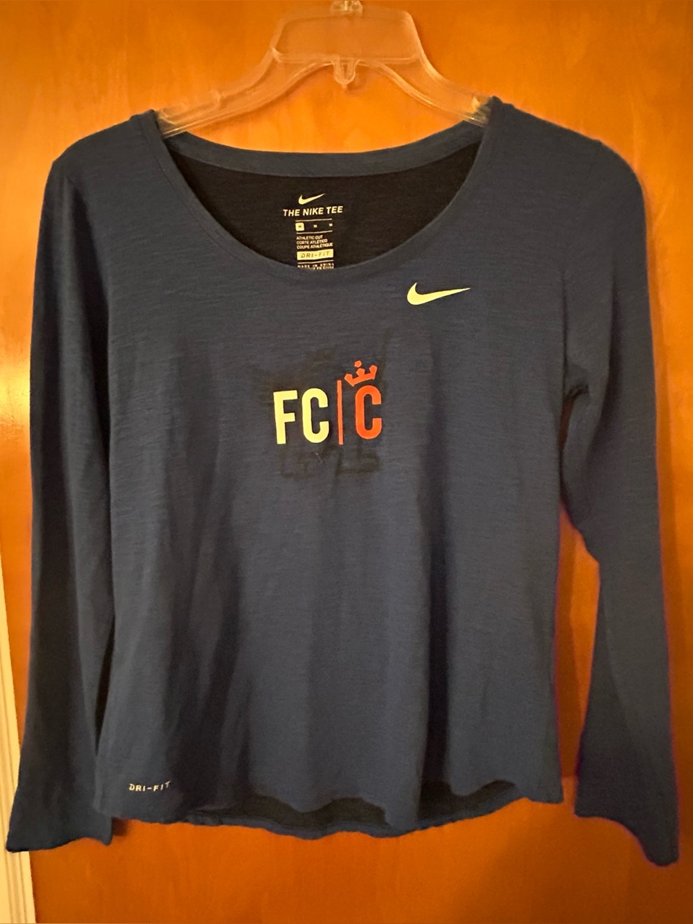 Nike FC/Cincinnati soccer Blue Long Sleeve Tee with Neon Accent size M